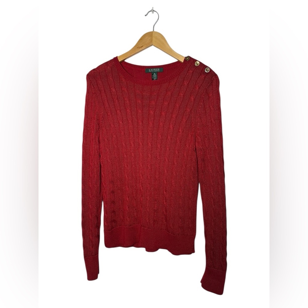 Ralph Lauren Womens Cableknit Fisherman Red Sweater Christmas Size Medium
